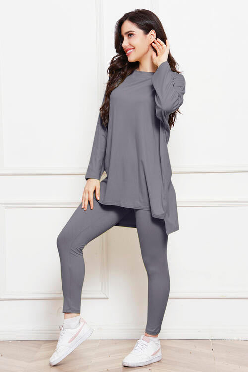 Round Neck High-Low Top and Leggings Set