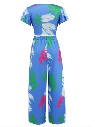 Tropical V-Neck Top & Tied Pants Set (3 Variants)