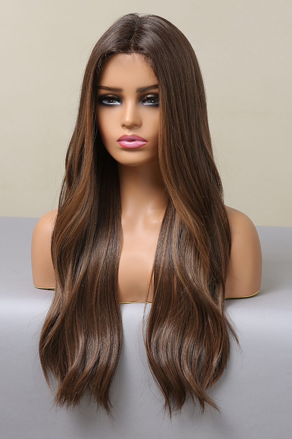 26" Brown Long Wave Balayage Lace Front Synthetic Wig