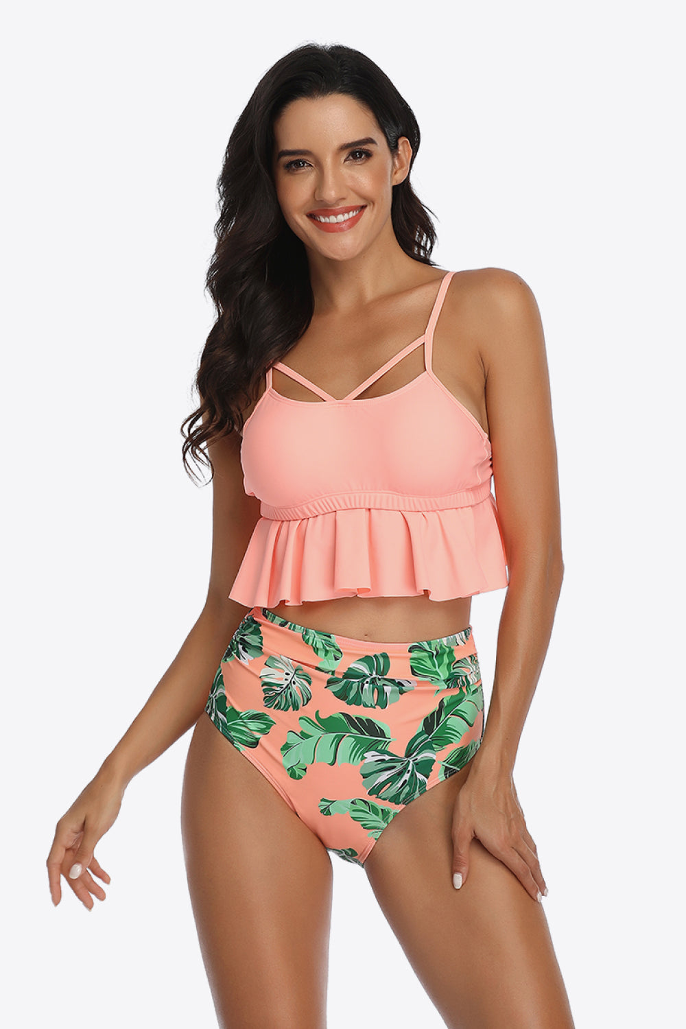 Tropical Print Ruffled Two-Piece Swimsuit (4 Variants)