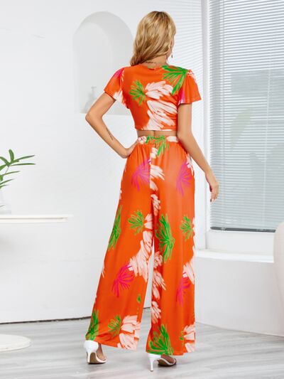 Tropical V-Neck Top & Tied Pants Set (3 Variants)