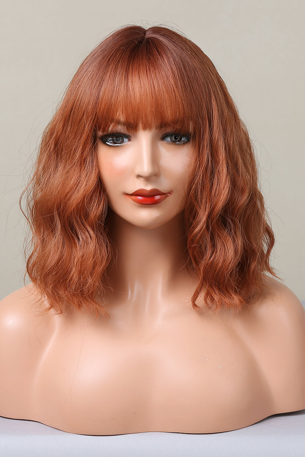 12" Pink / Copper Beach Wave Synthetic Wig With Bangs