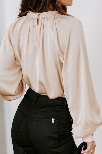 Cutout Mock Neck Long Sleeve Blouse