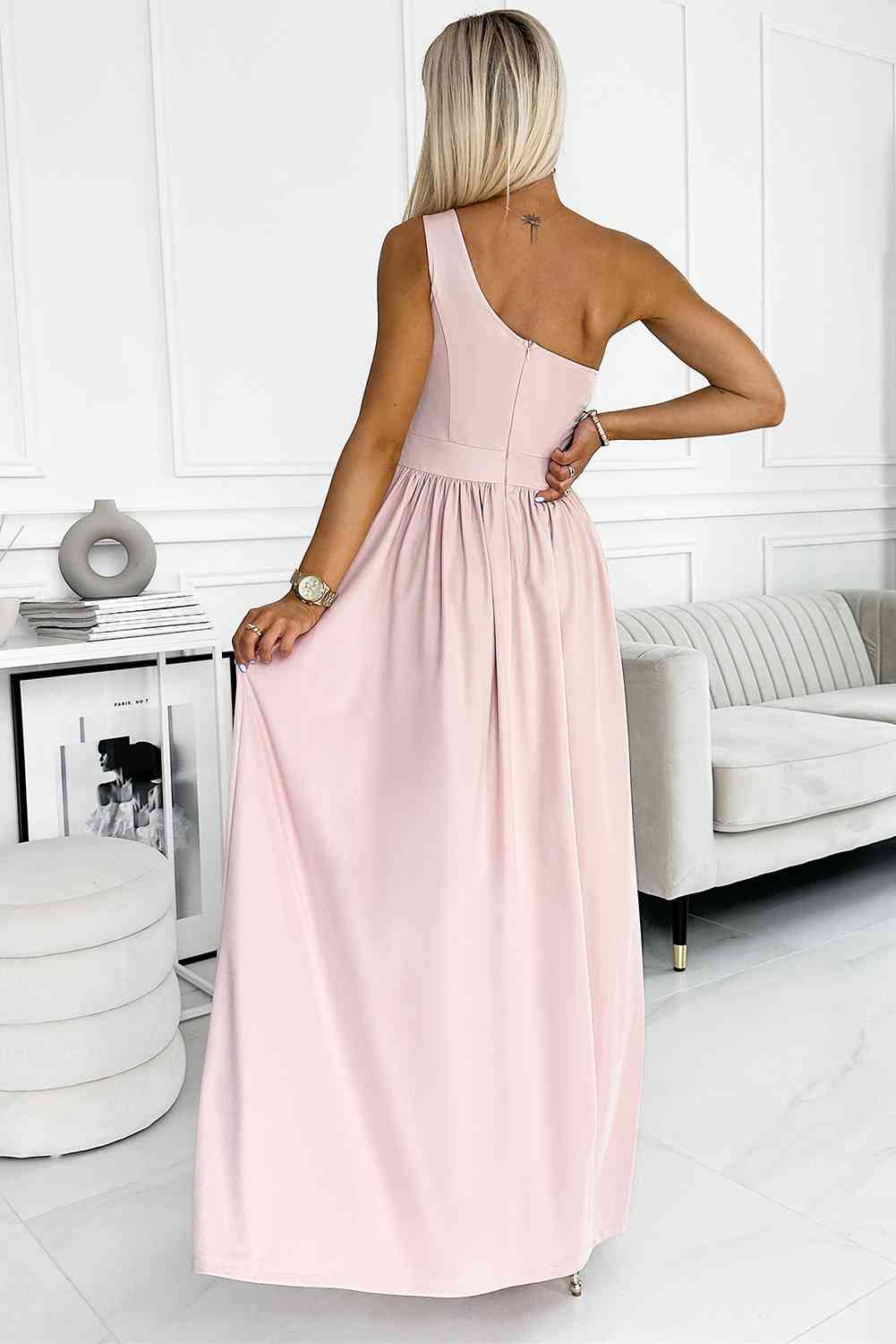 Angel Vibes One-Shoulder Slit Maxi Dress