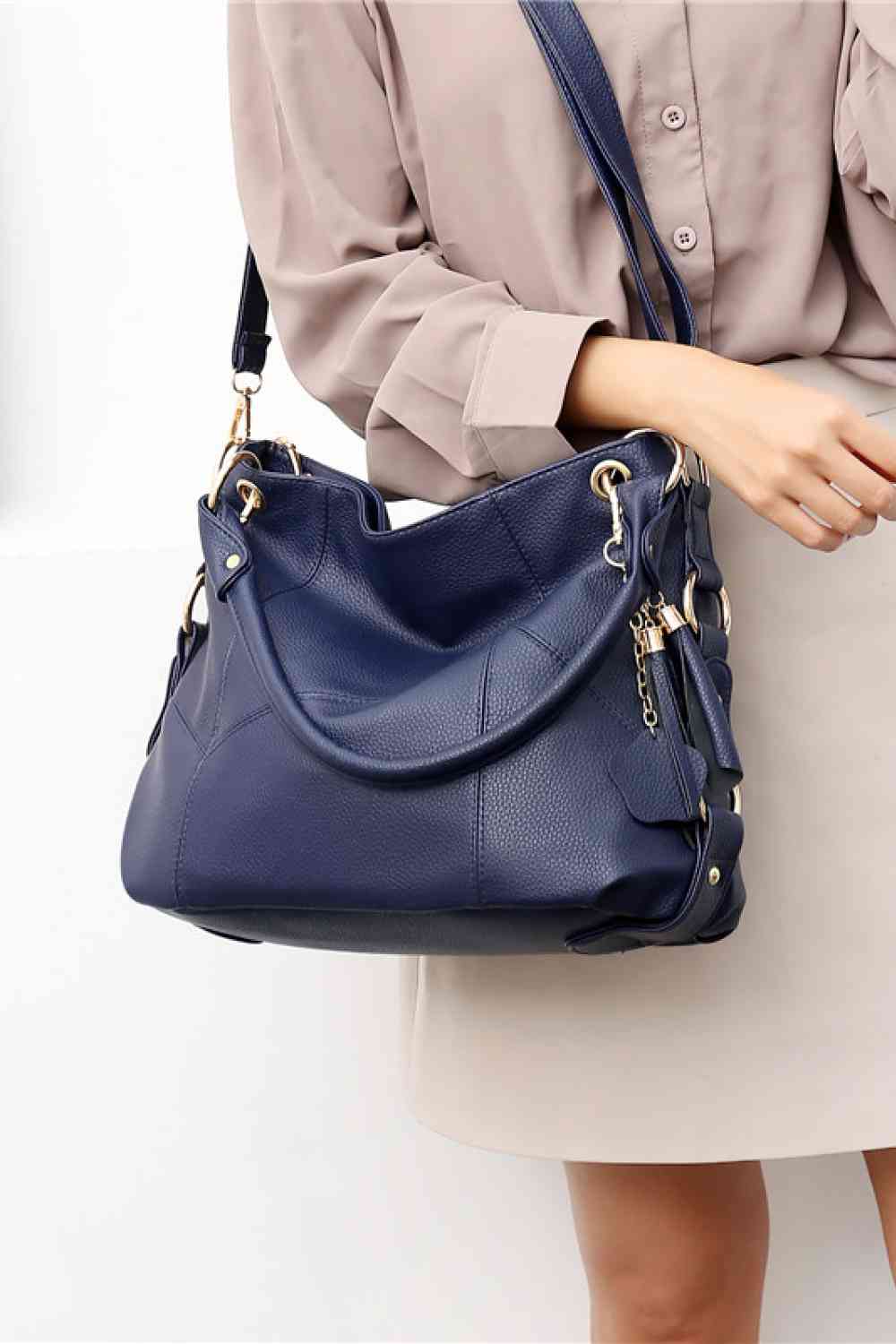 Navy and Gold Shoulder Tote Bag