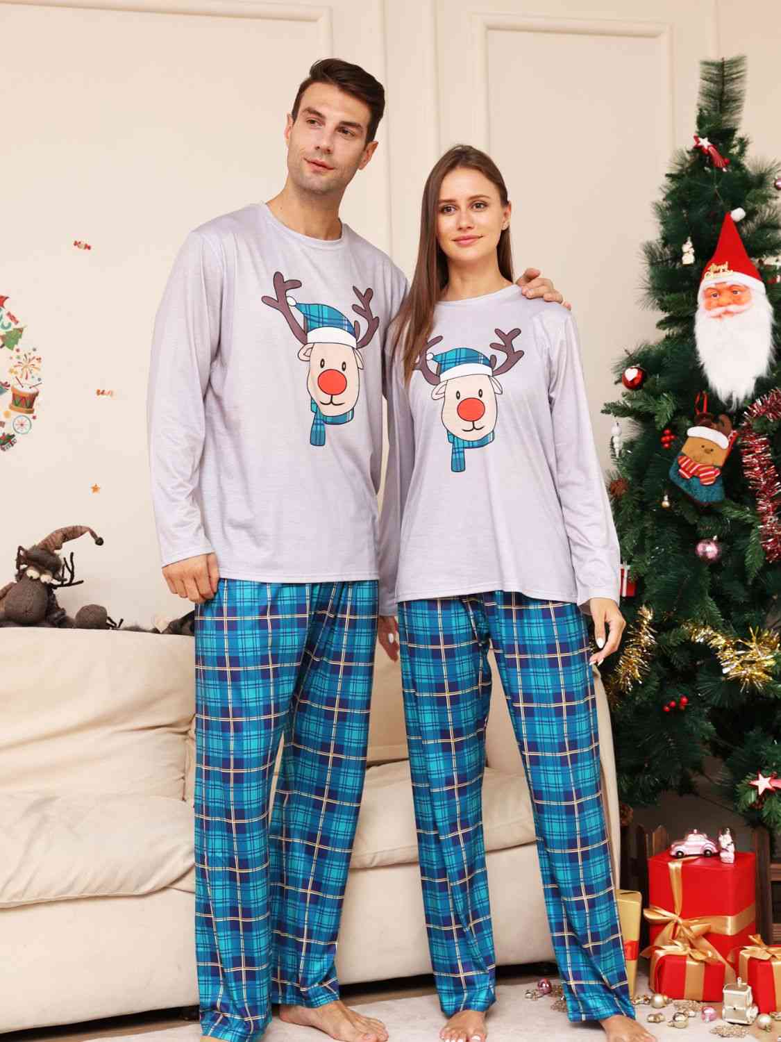 Matching Men's Gray/Blue Rudolph Pajama Set