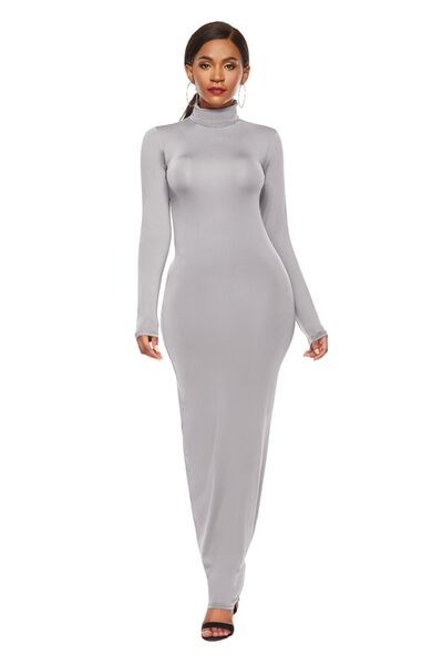 Long Sleeve Turtle Neck Body Con Maxi Dress (8 Variants)