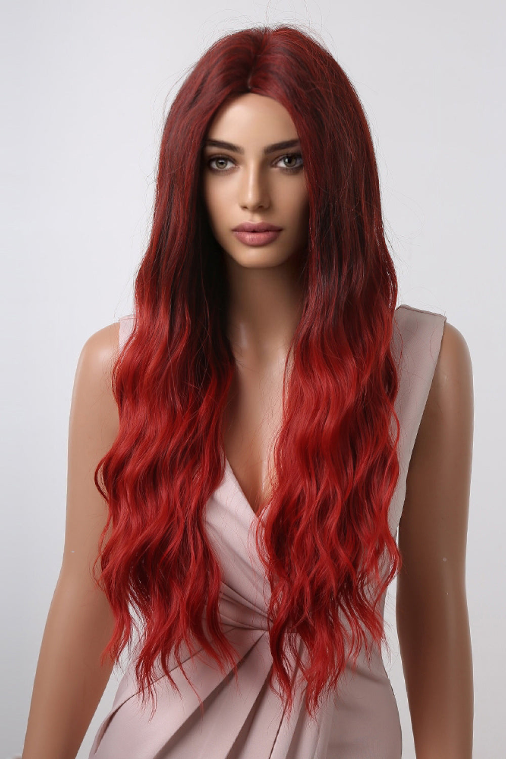 27" Red Ombre Long Wave Synthetic Wig