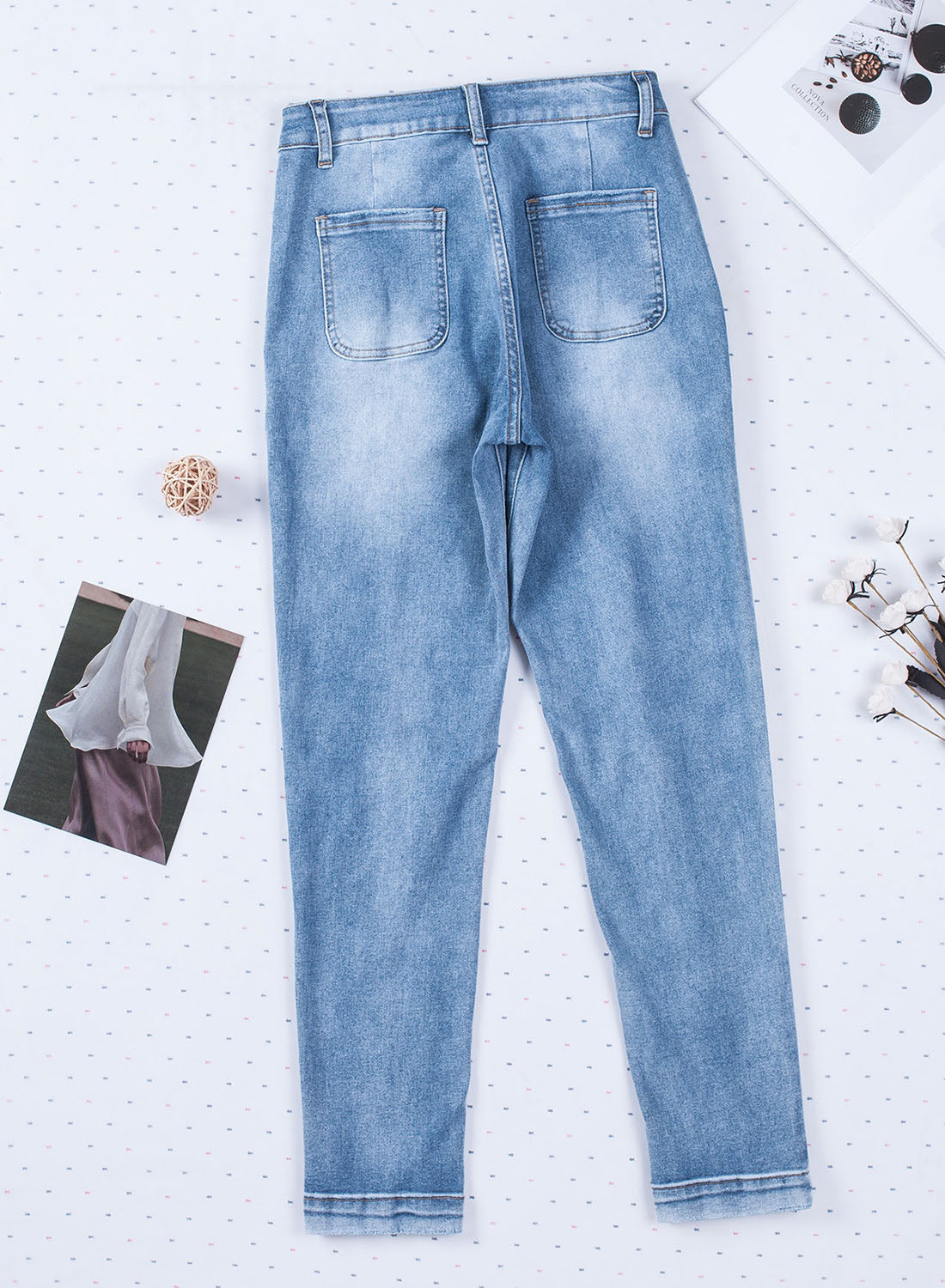 Button Fly Center Seam High Rise Jeans