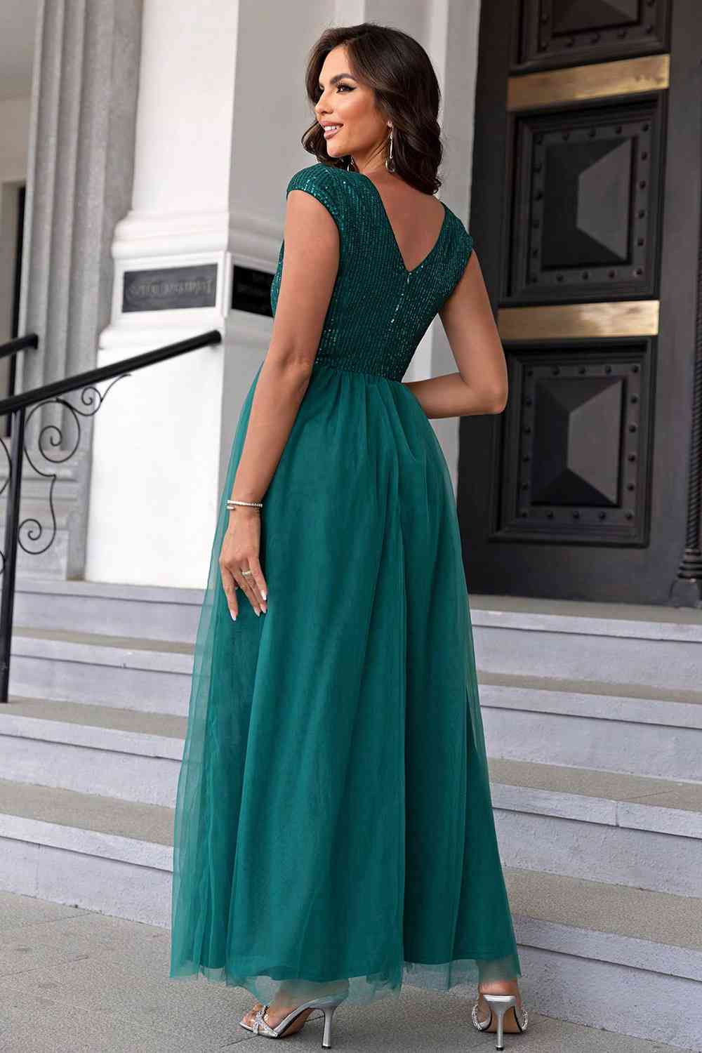 Belle of the Ball Sequin V-Neck Mesh Maxi Dress (5 Variants)