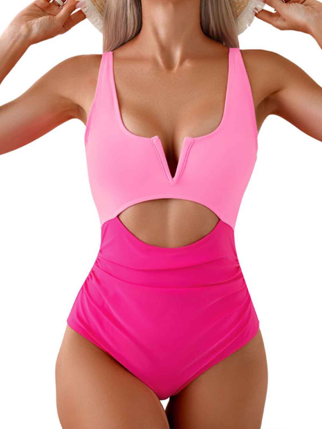 Tied Cutout Contrast One-Piece Swimwear (4 Variants)