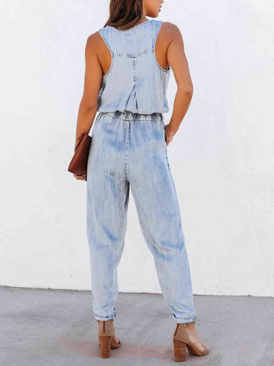 Drawstring Waist Sleeveless Jumpsuit (3 Variants)