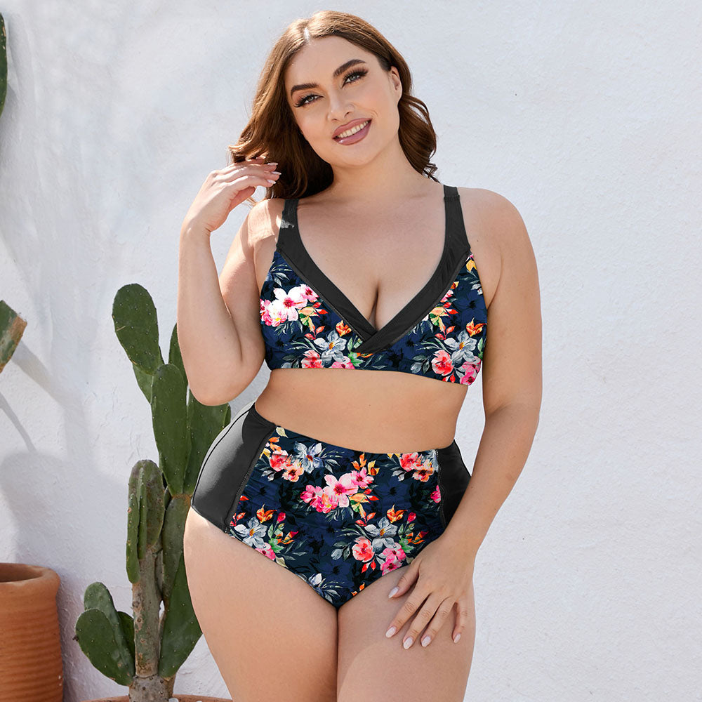 Plus Size Floral High Waist Two-Piece Swim Set (2 Variants)