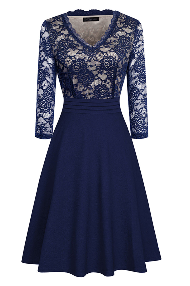 V-Neck Lace Detail Knee-Length Dress (9 Variants)