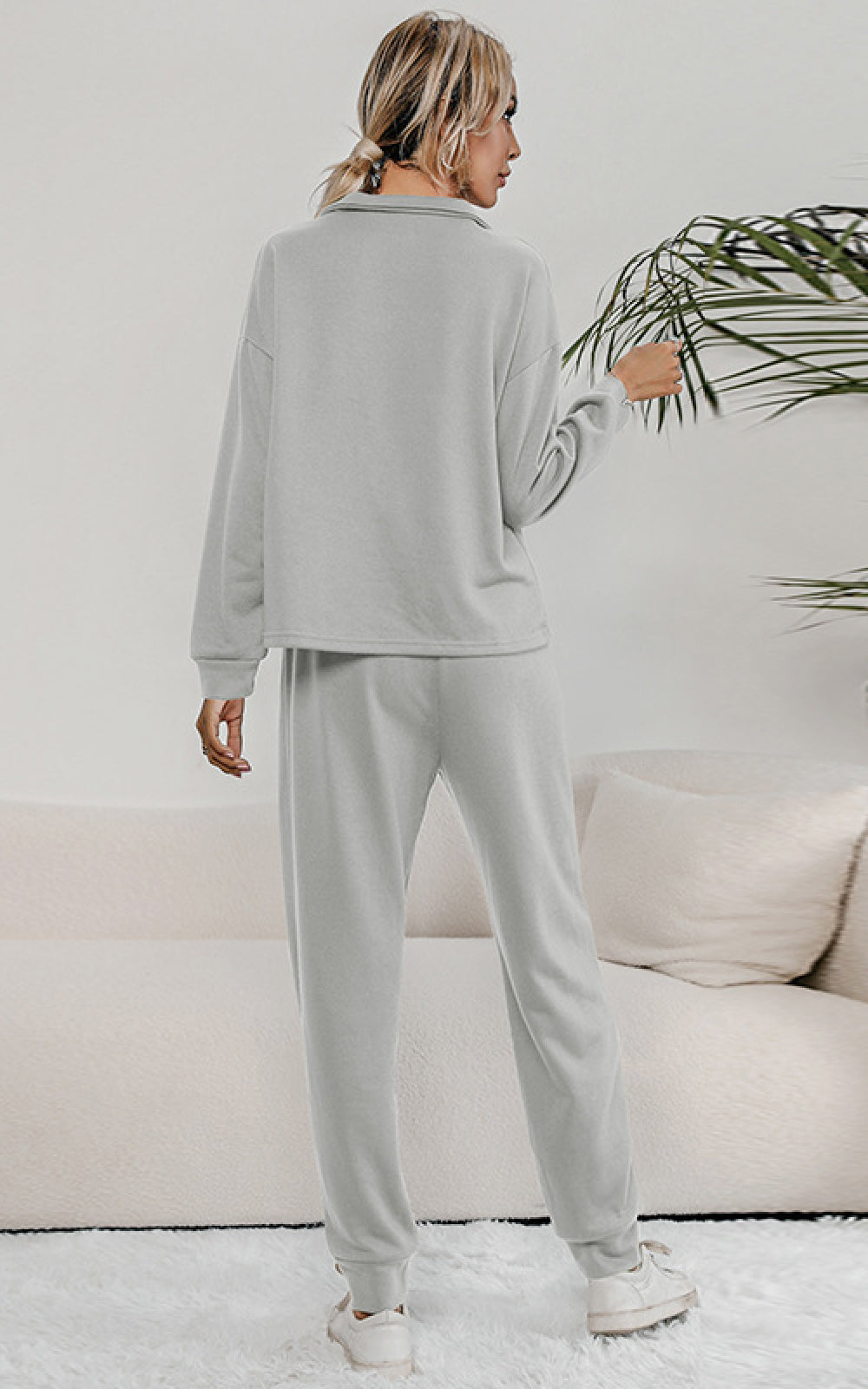 Snap Collar Top and Lounge Pants Set