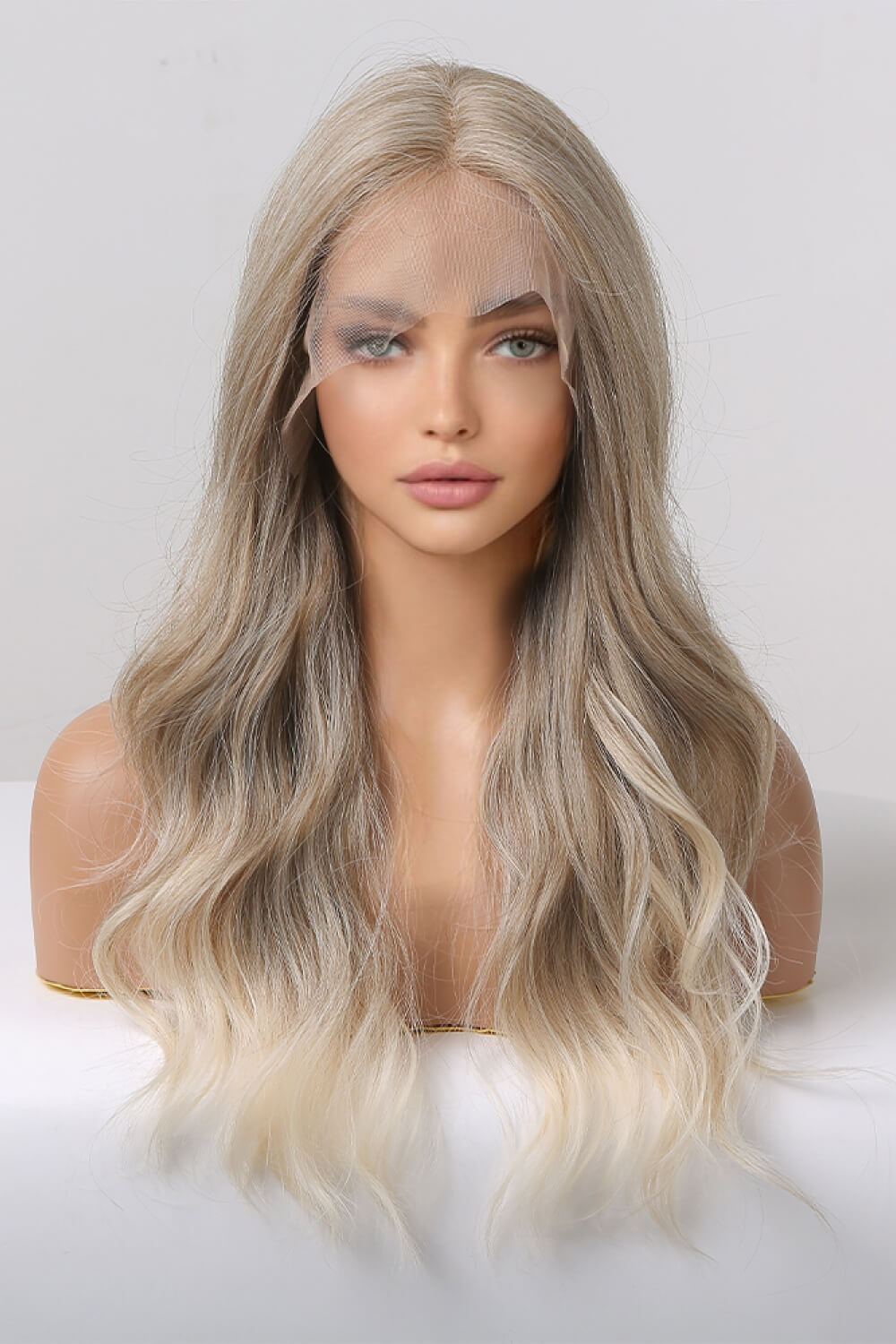 24" Medium Blonde Highlights Long Wave Lace Front Synthetic Wig