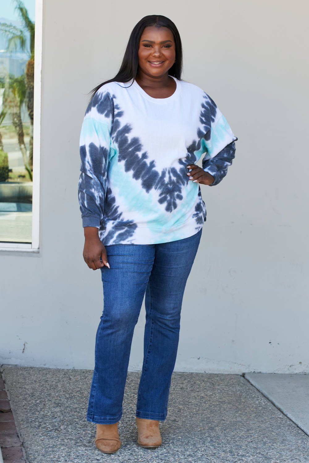 Sew In Love Full Size Tie-Dye Side Slit Sweatshirt