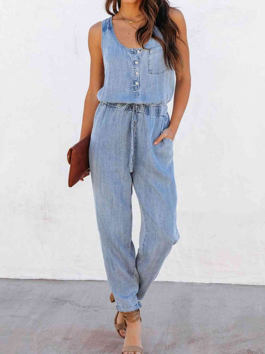 Drawstring Waist Sleeveless Jumpsuit (3 Variants)