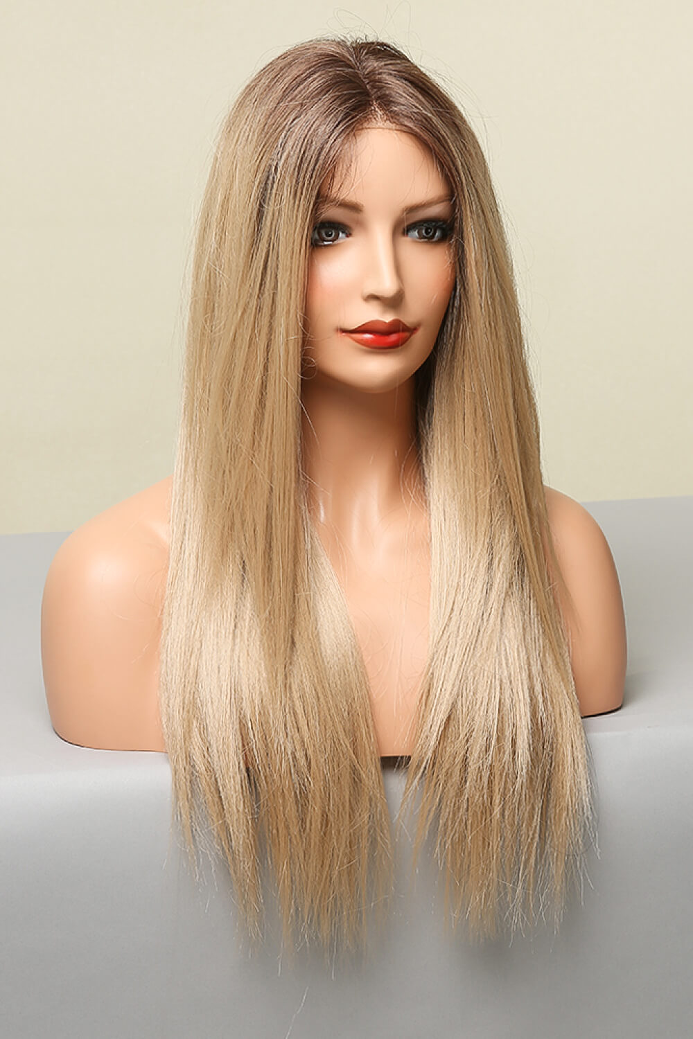 26" Long Straight Synthetic Blonde Ombre Root Lace Front Wig