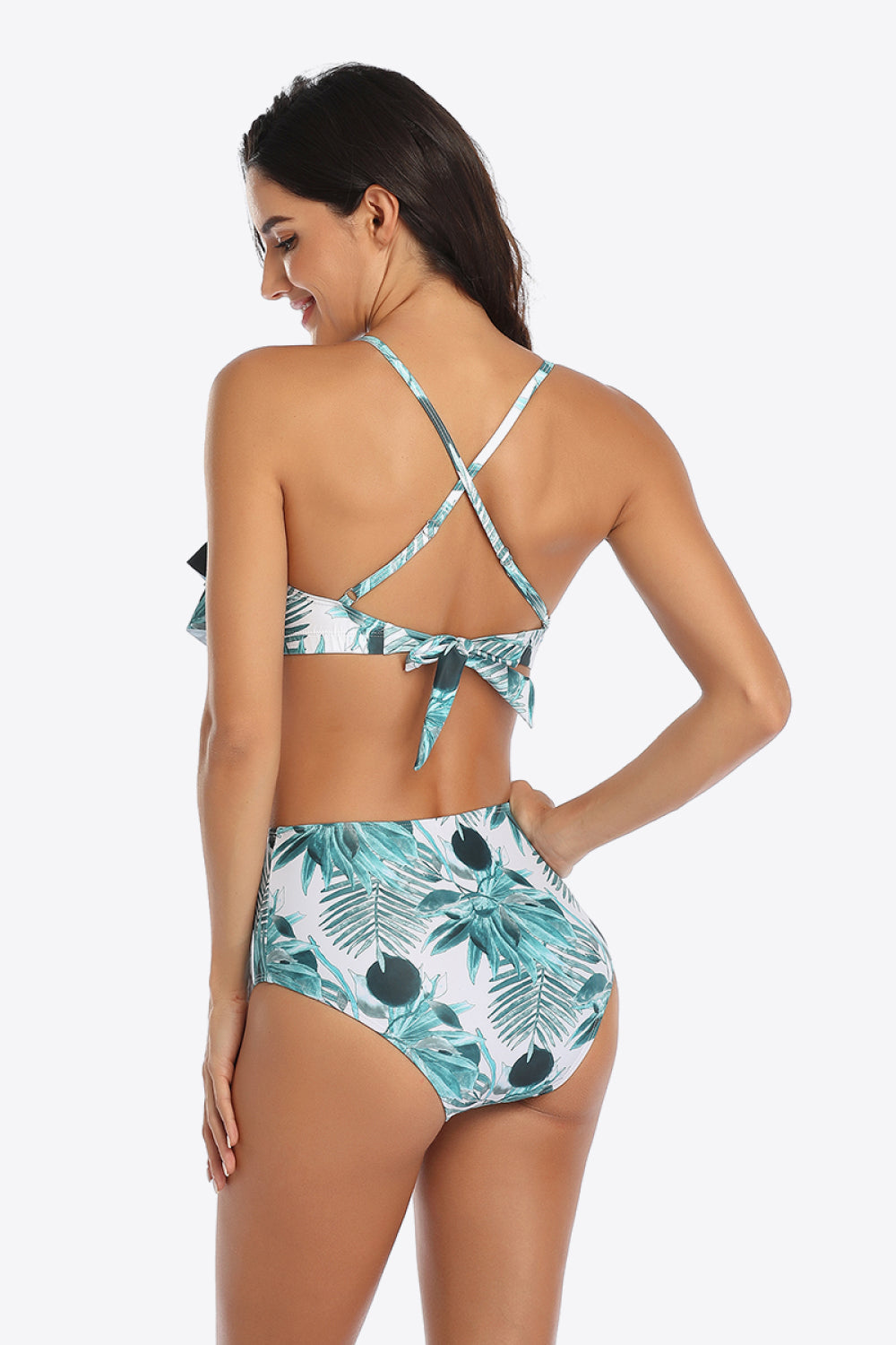 Tropical Print Ruffled Two-Piece Swimsuit (4 Variants)