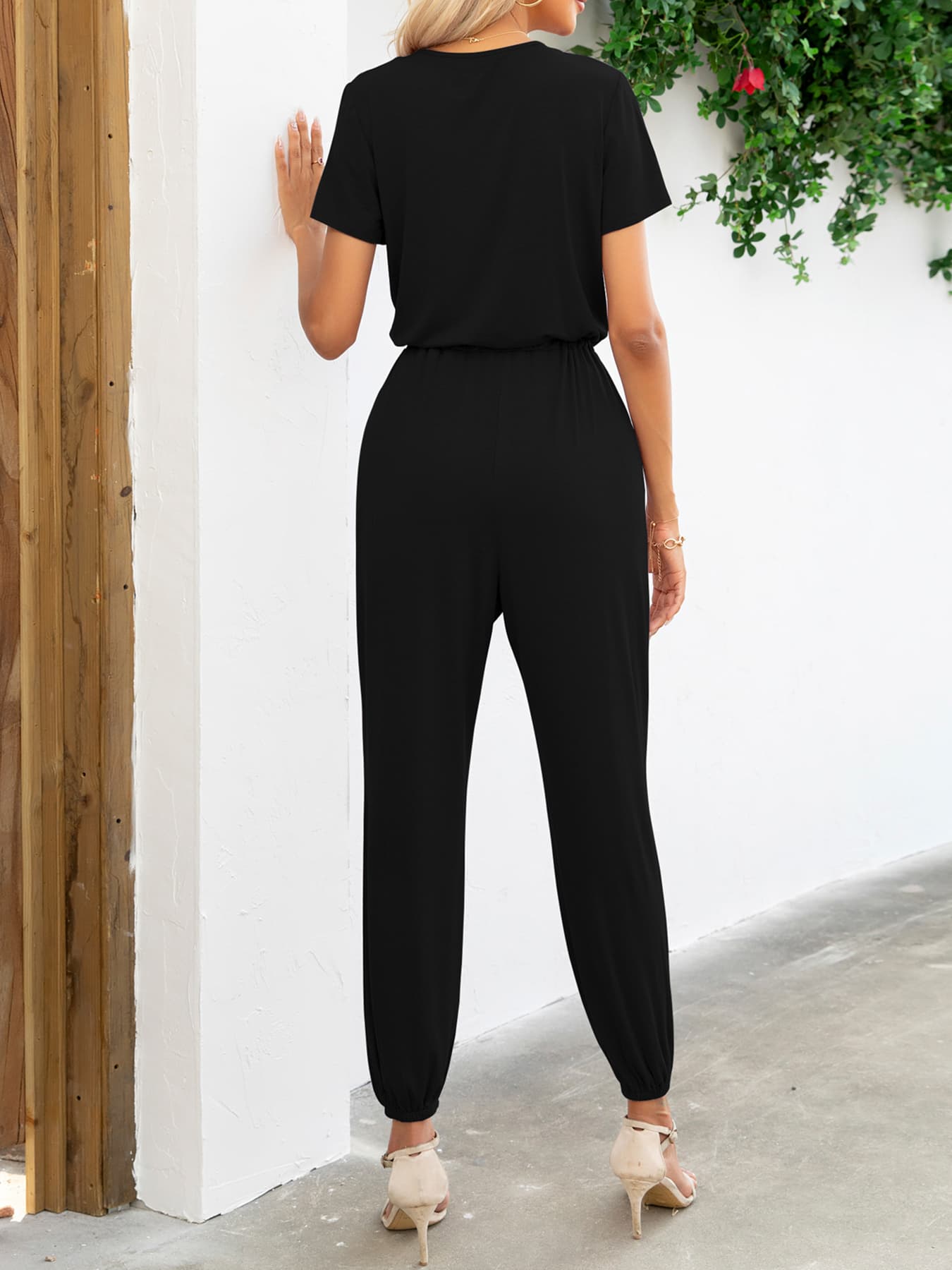 Short Sleeve V-Neck Jumpsuit with Pockets (6 Variants)