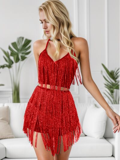 Fringe Halter Neck Top & Shorts Set (2 Variants)