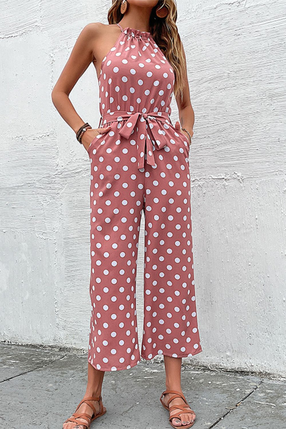 Polka Dot Grecian Wide Leg Jumpsuit (4 Variants)