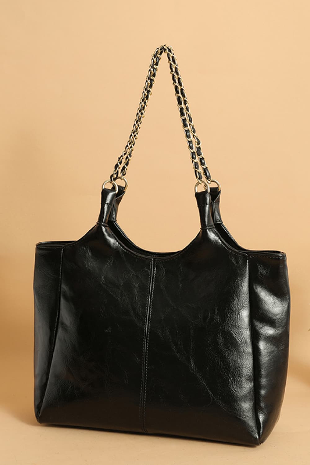 Metal Woven Strap PU Leather Tote Bag