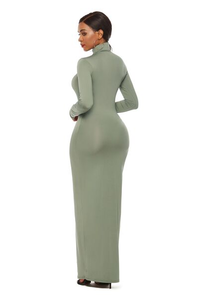 Long Sleeve Turtle Neck Body Con Maxi Dress (8 Variants)