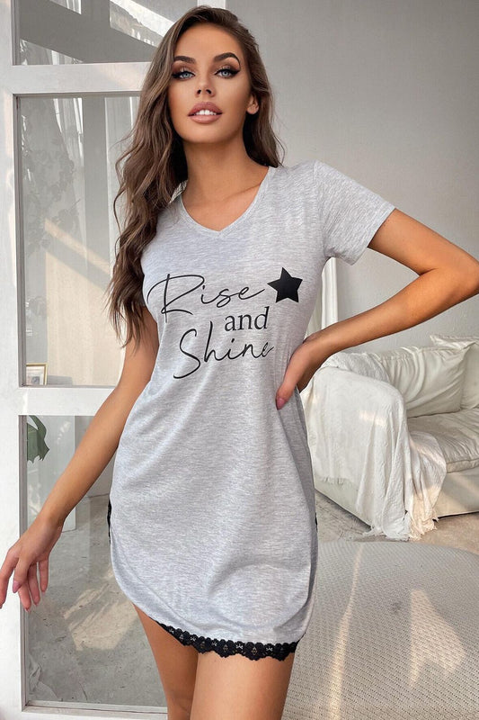 RISE AND SHINE V-Neck T-Shirt Night Gown