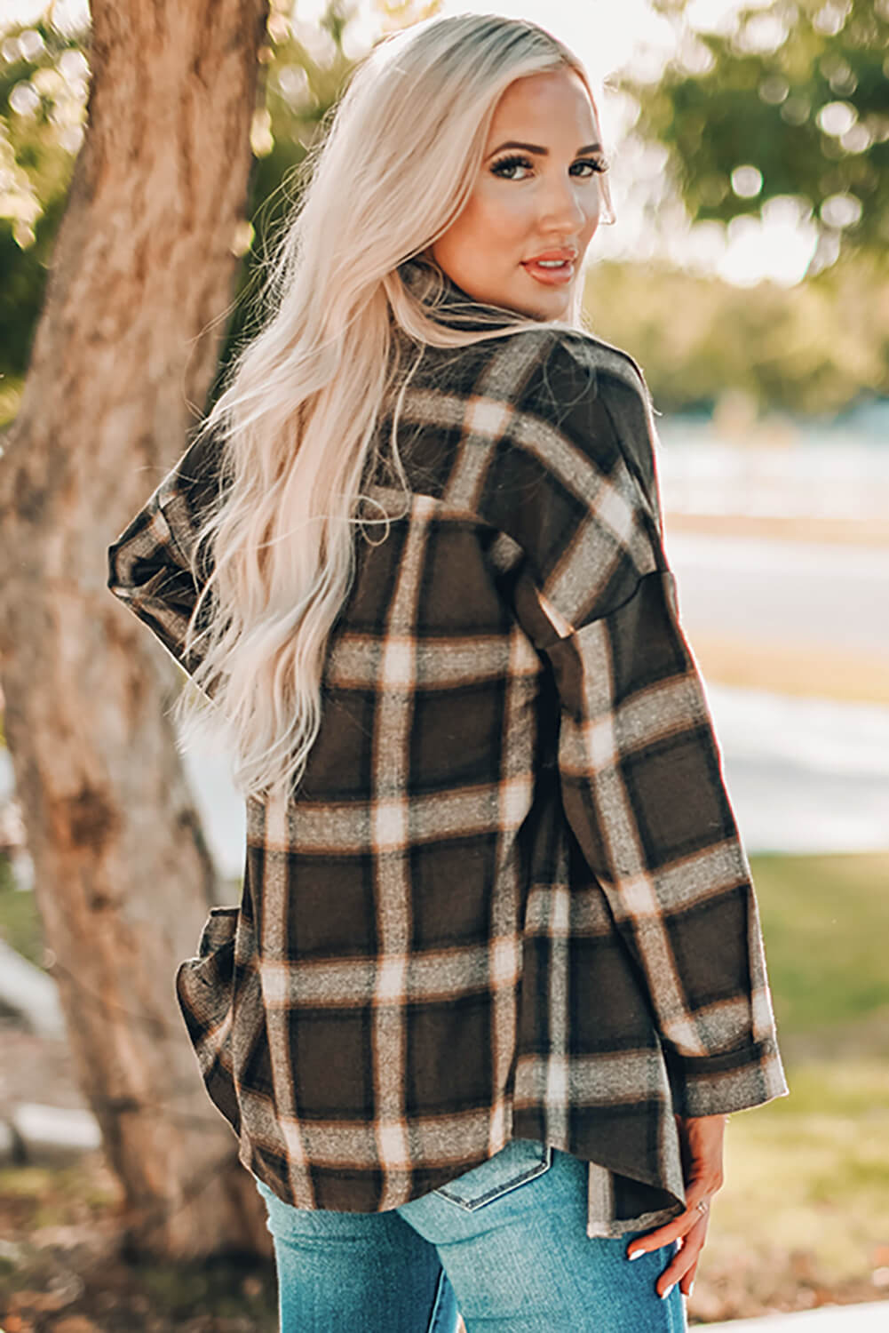 Plaid Dropped Shoulder Pocketed Shirt