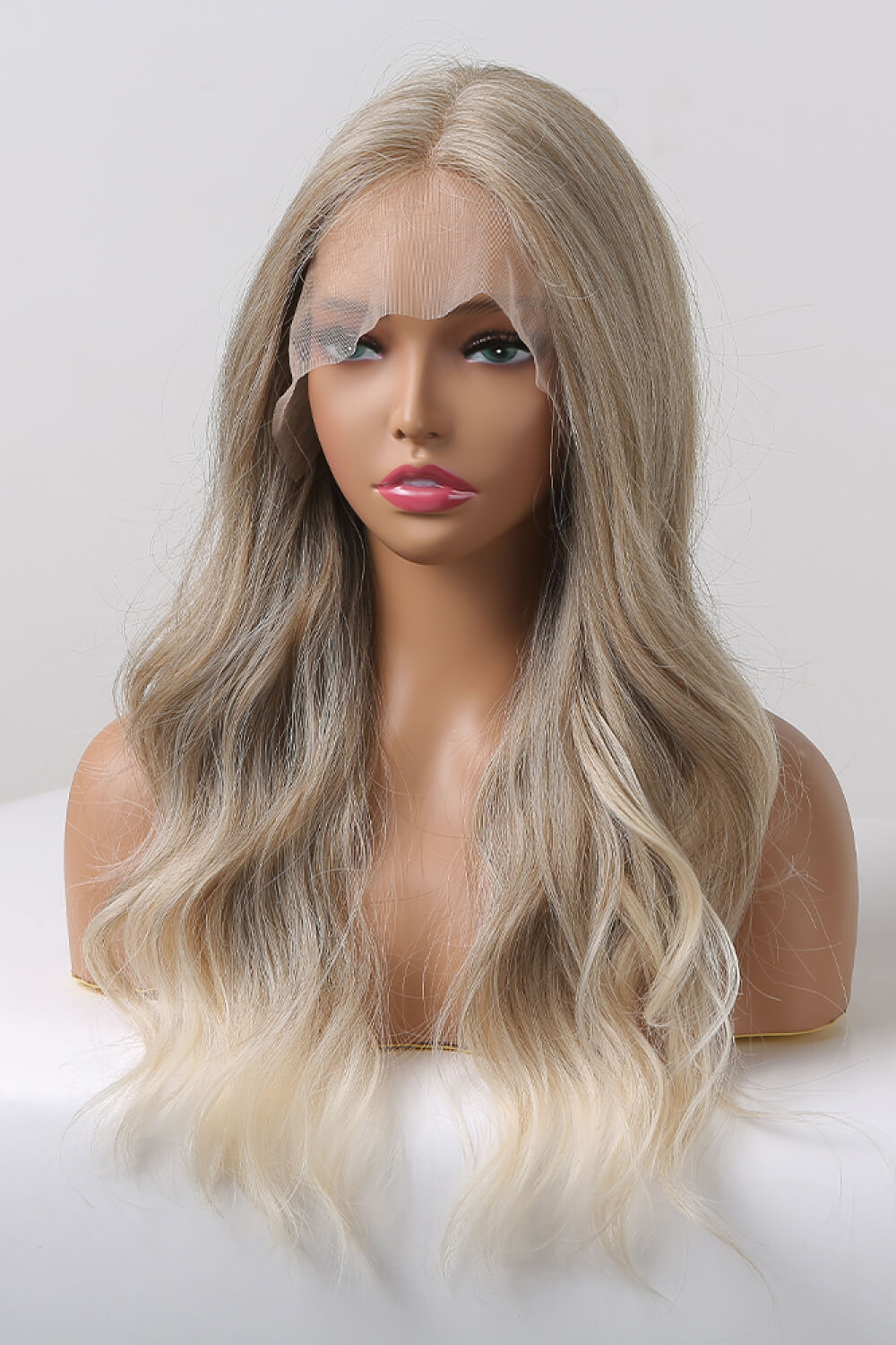 24" Medium Blonde Highlights Long Wave Lace Front Synthetic Wig