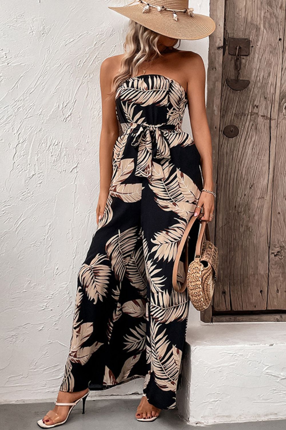 Vacation Get-Away Strapless Wide Leg Jumpsuit with Pockets