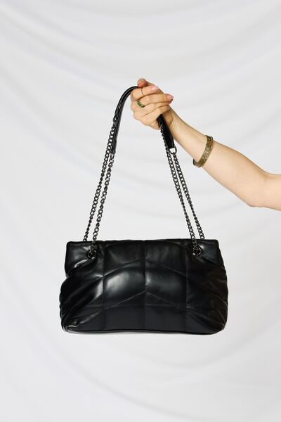 SHOMICO PU Leather Chain Handbag (Black)