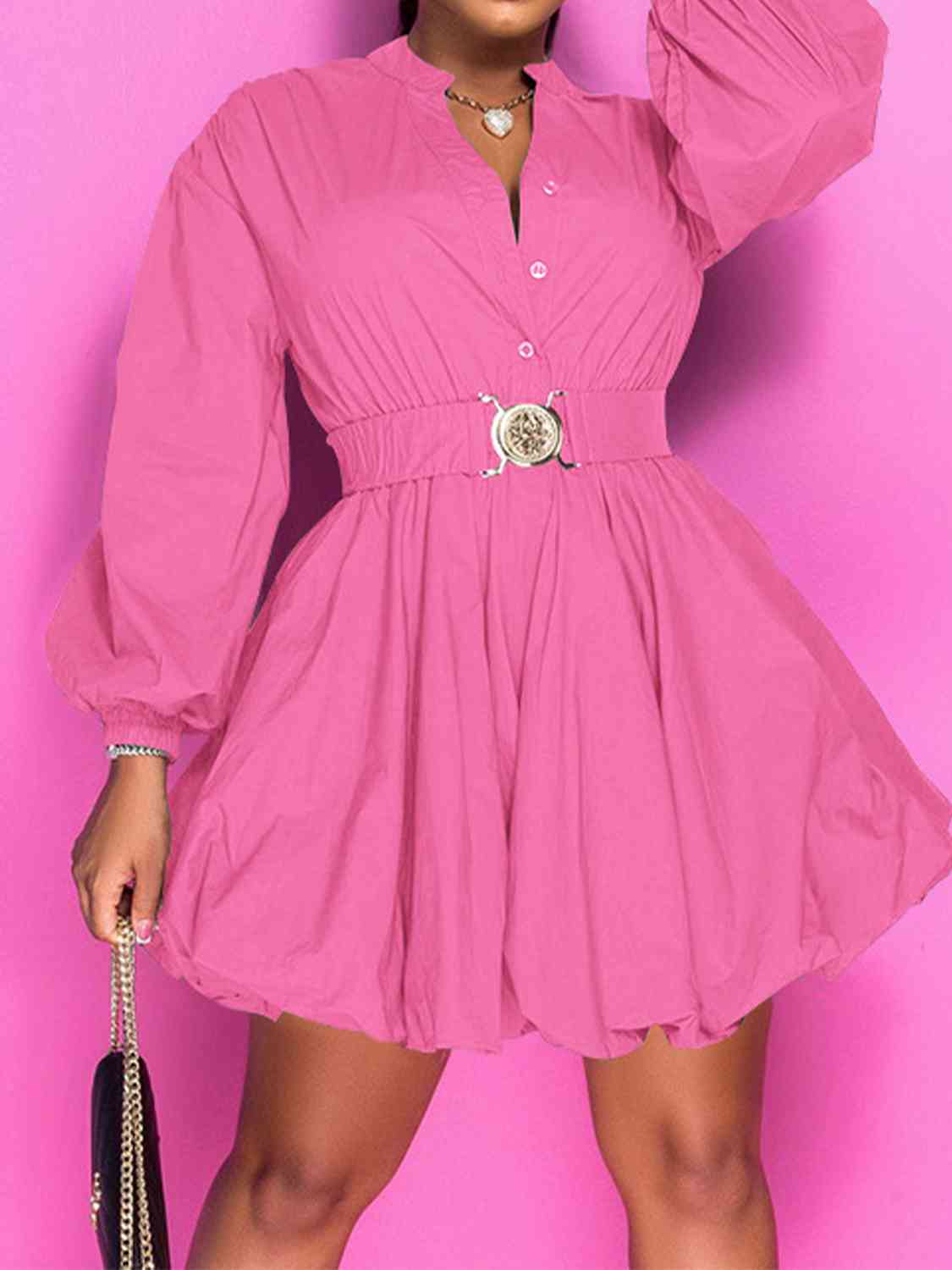 Pretty Boss Button Up Balloon Sleeves Dress (8 Variants)