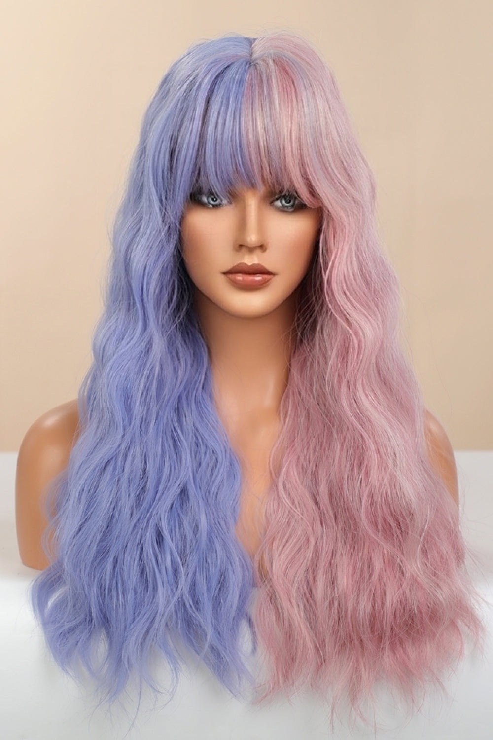 26" Mermaid Style Blue/Pink Split Long Wave Synthetic Wig