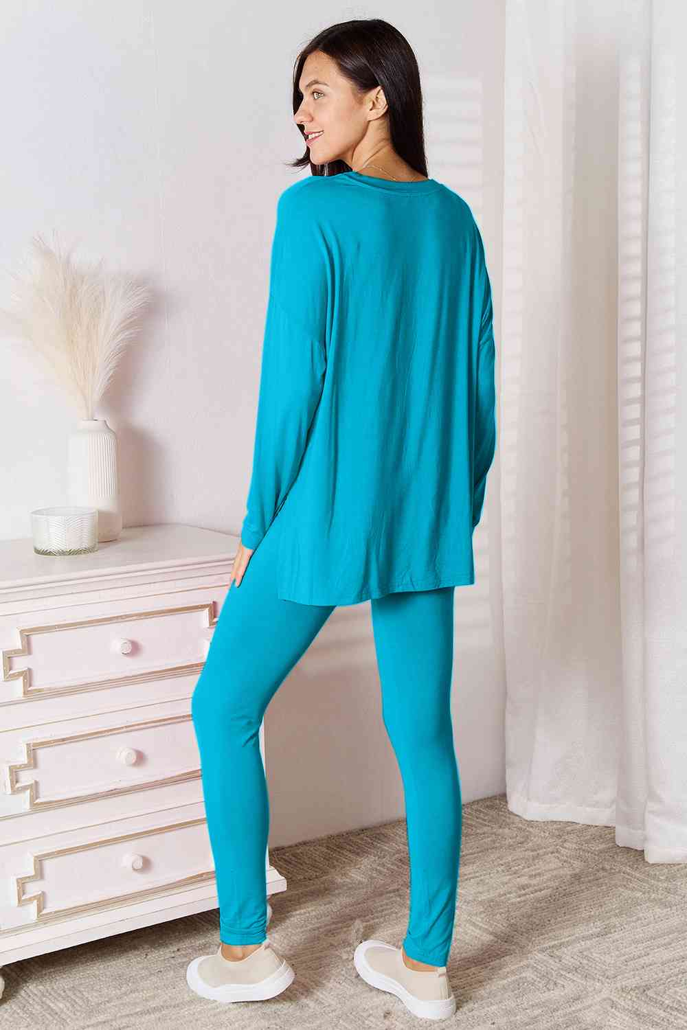 Full Size V-Neck Soft Rayon Long Sleeve Lounge Set