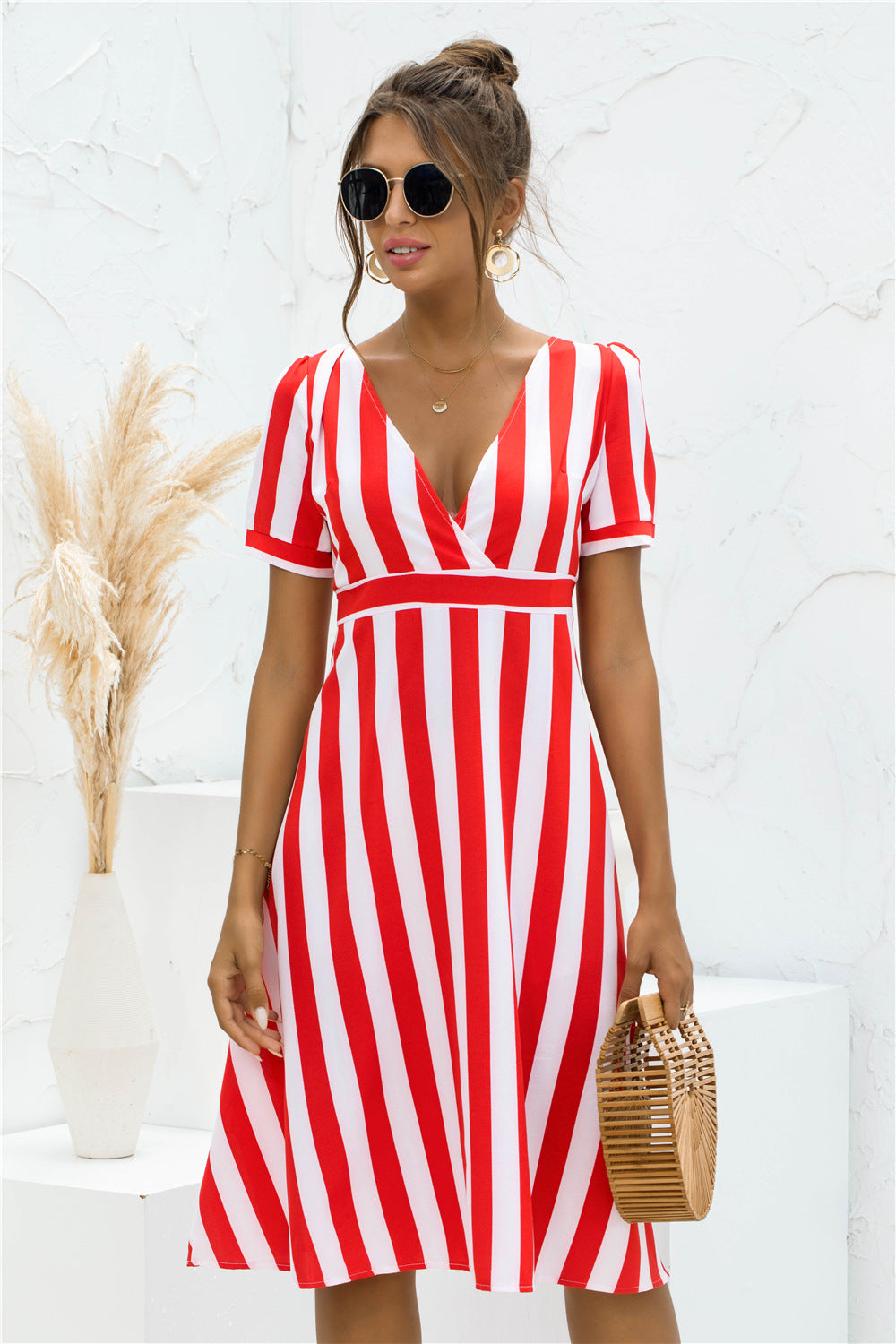 Striped Surplice Front A-line Dress