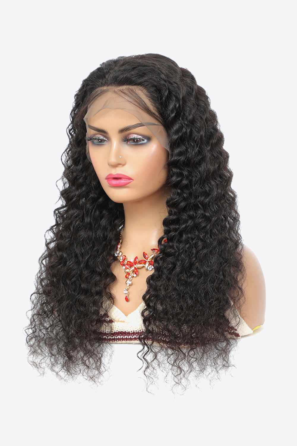 20” Natural Black Lace Front Curly Human Hair Wig