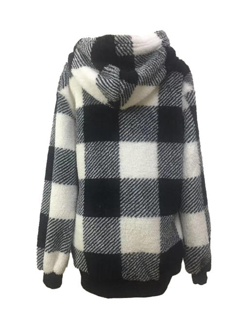 Plaid Half Zip Drawstring Hoodie