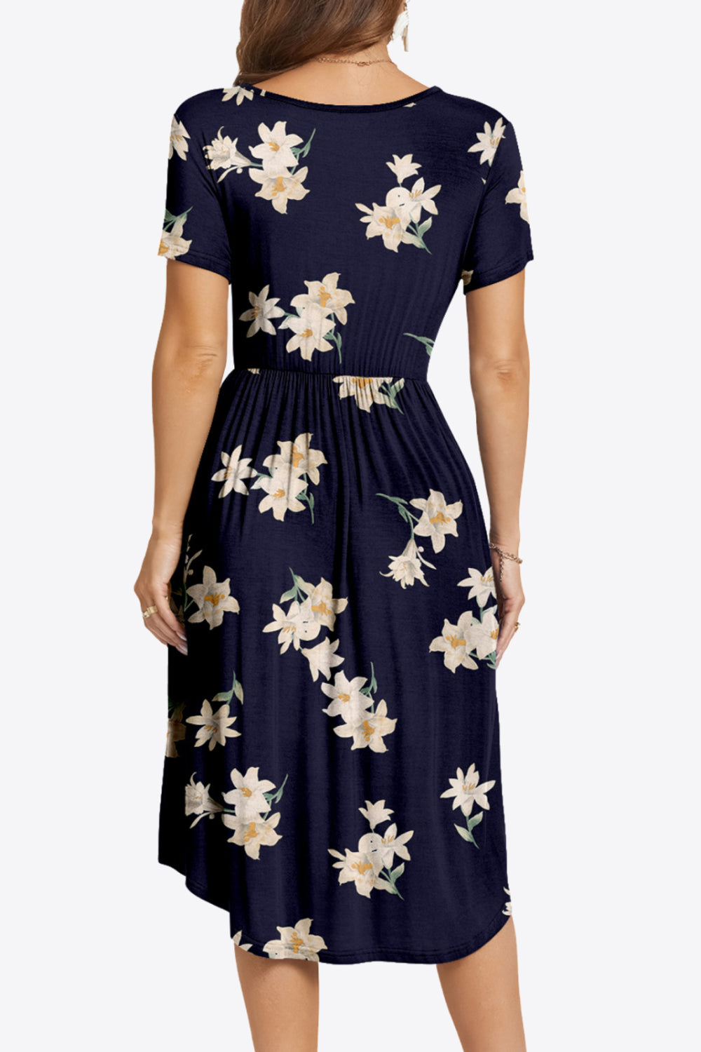 Printed Surplice Neck Short Sleeve Dress with Pockets