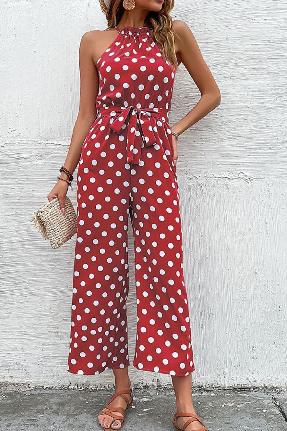 Polka Dot Grecian Wide Leg Jumpsuit (4 Variants)