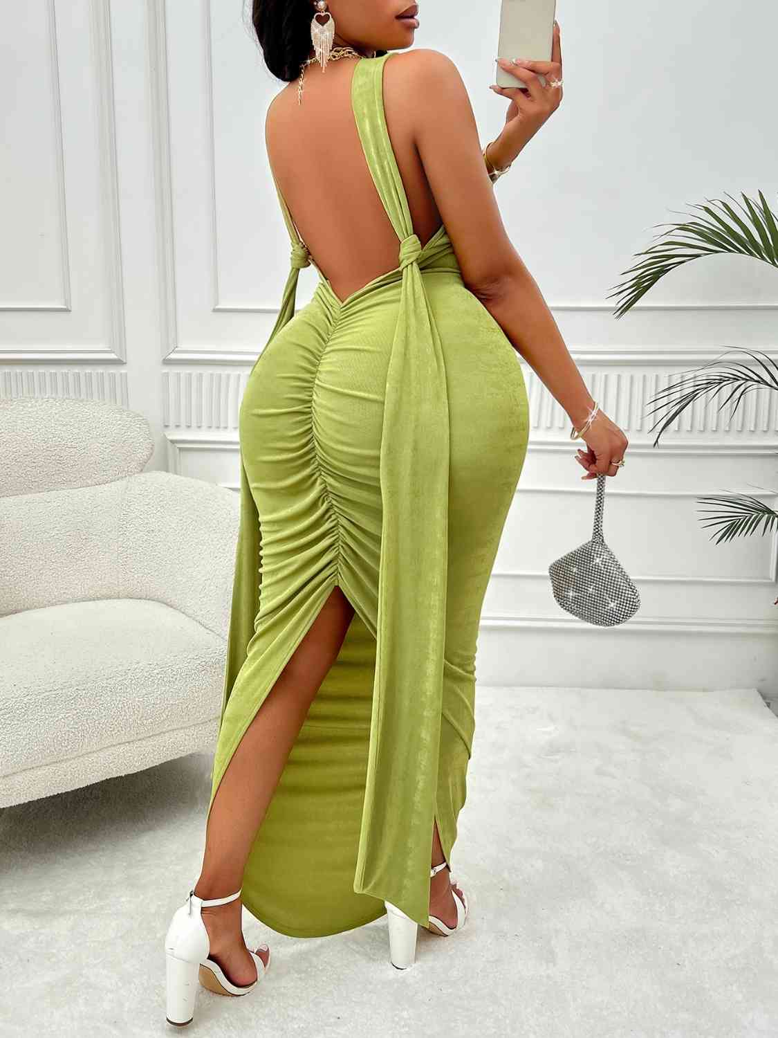 Plus Size Double-Take Backless Ruched Dress