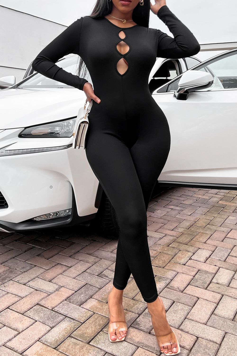 3 Peep Hole Cutout High Neck Jumpsuit (3 Variants)