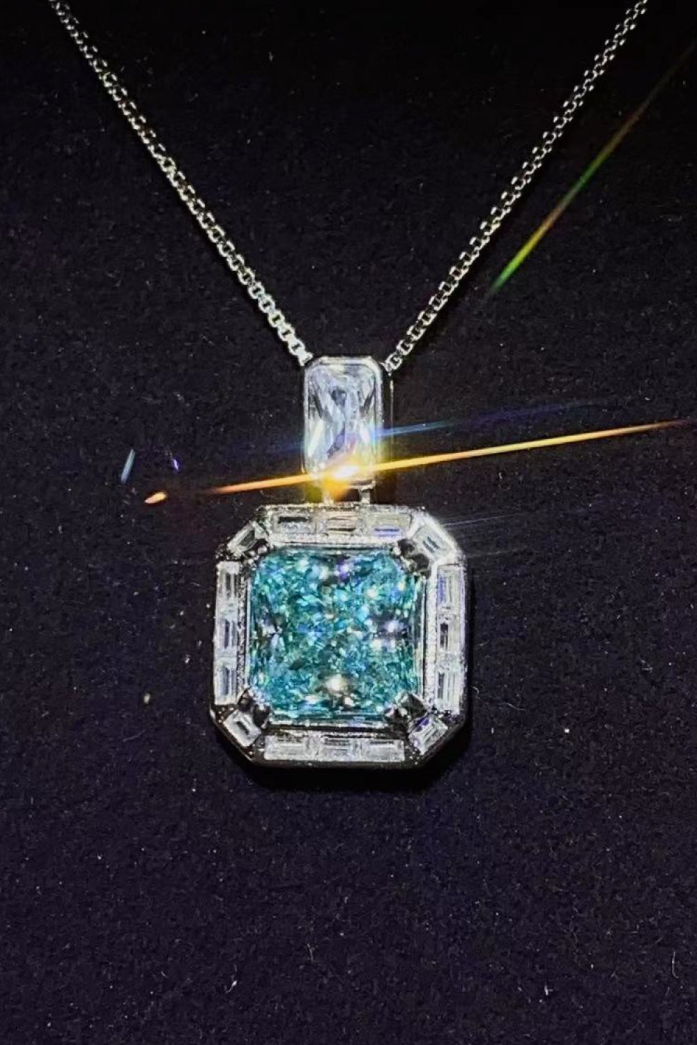 2 Carat Moissanite Square Teal Pendant Necklace