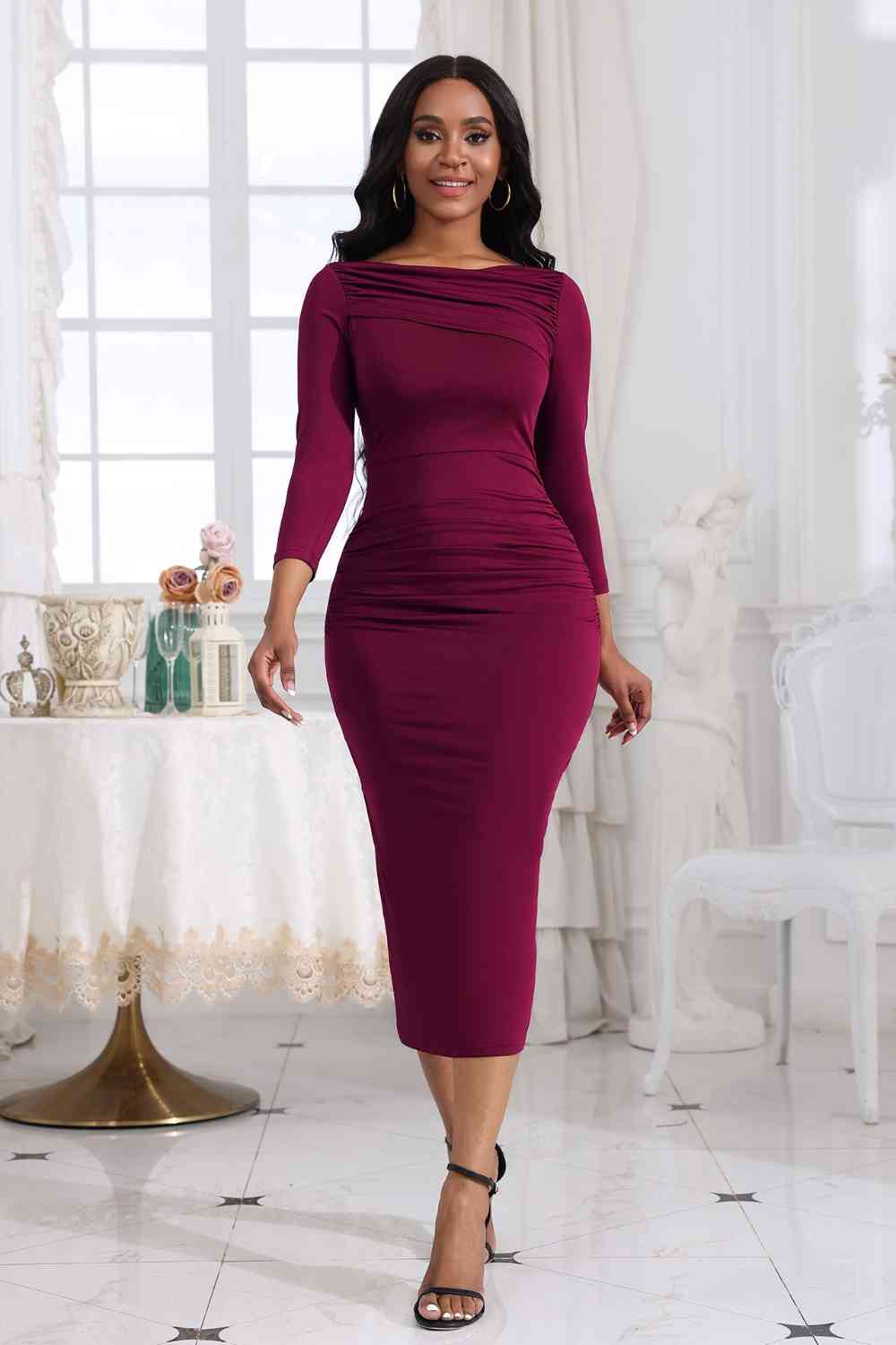 Sleek & Snatched Ruched Midi Dress (3 Variants)