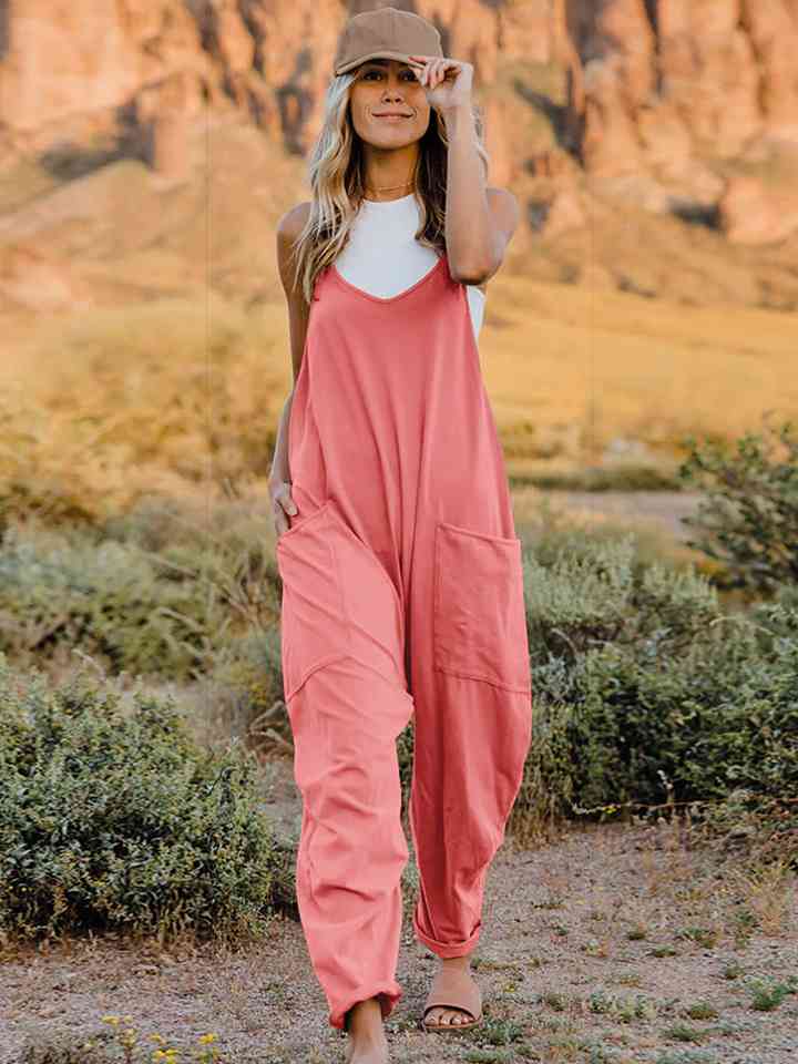 Double Take Full Size Sleeveless V-Neck Pocketed Jumpsuit (2 Variants)