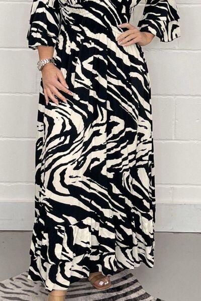 Smocked Printed Flounce Sleeve Maxi Dress (3 Variants)